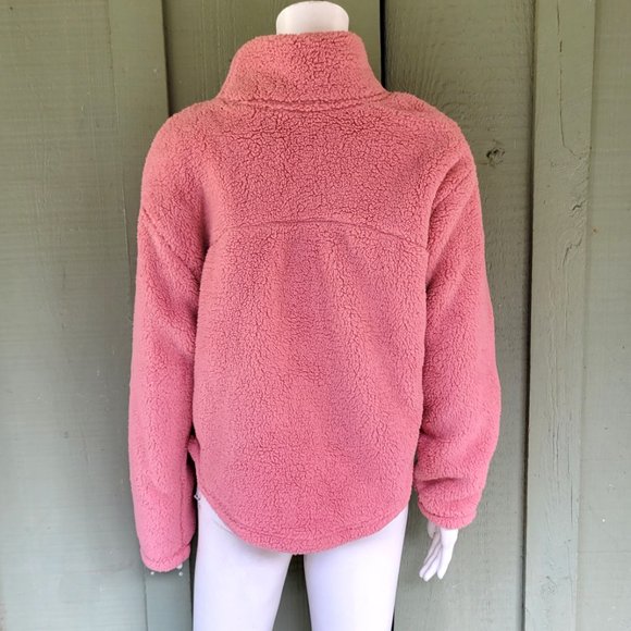 NWT All IN MOTION Pale Salmon Teddy Bear Fleece Cropped Top Jacket M - Picture 2 of 3